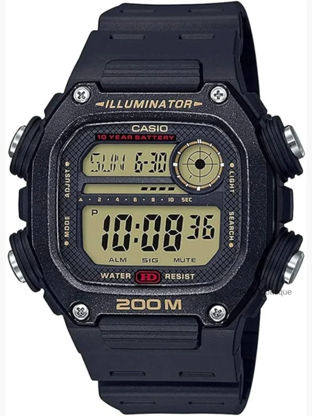 Men's Digital Watch 200M Water Resistant Multi Alarm Stopwatch LED Light Square